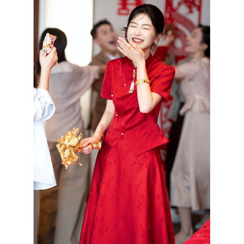 新中式改良旗袍2026新款高级感气质敬酒服套装新娘订婚结婚礼服裙