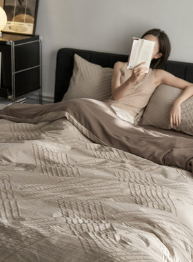 极简中古风~纯棉四件套100全棉床单被套纯色轻奢高级感主卧室床品