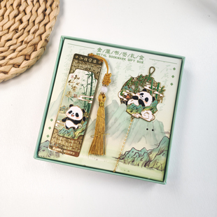 金属书签熊猫礼盒套装古典中国风礼品黄铜高档精致送礼成都纪念品
