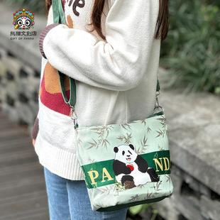 卡通熊猫包包可爱甜美花花水桶包出游外出便携收纳拎包斜挎单肩包