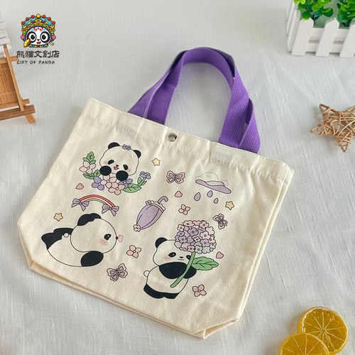 成都文创熊猫基地周边印花帆布袋卡通包礼品袋便当袋手提包纪念品