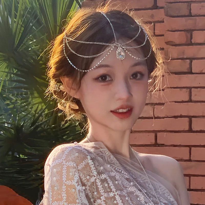 水晶额饰眉心坠头饰欧美新娘额头链水滴发带头链波西米亚民族头饰