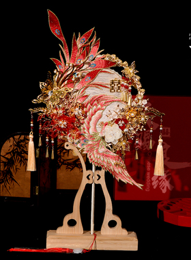 京舟词原创 中式古风婚礼新娘结婚团扇重工高级秀禾喜扇diy材料包