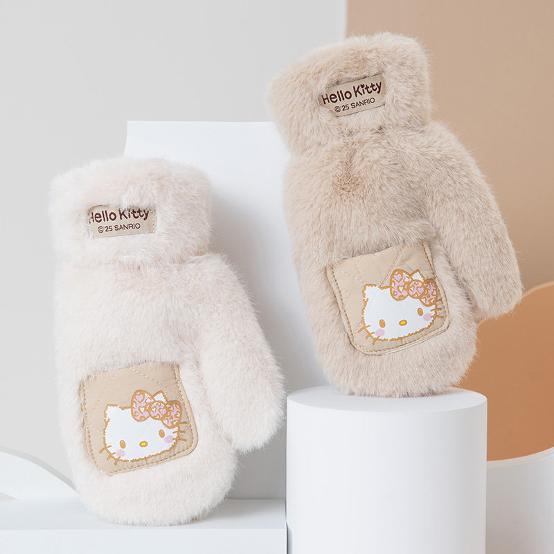 hello kitty儿童保暖手套冬季女童中童加绒加厚保暖防寒可爱卡通