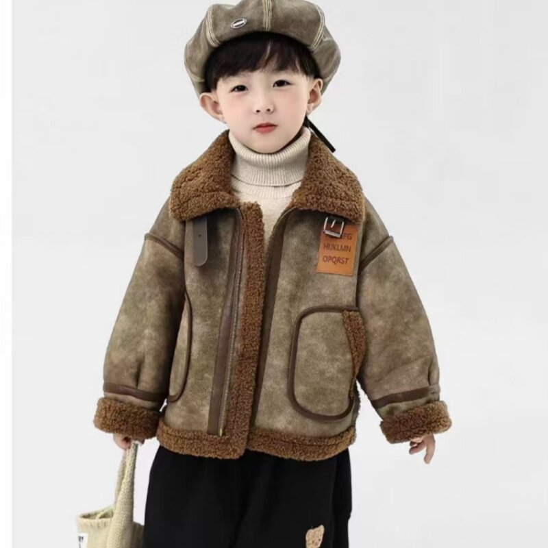 男童外套秋冬款2025新款皮毛一体男宝宝冬装衣服加绒加厚儿童上衣
