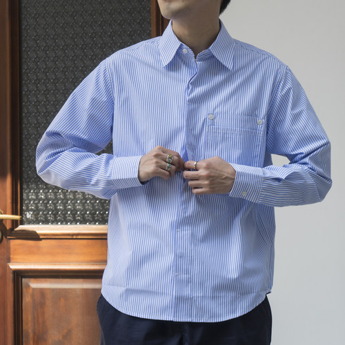 蓝白条纹基础款长袖衬衫