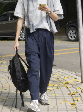 LABSTORE 春夏轻薄面料 日系九分双褶休闲裤 速干透气 弹力松紧腰