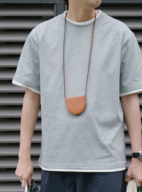 LABSTORE 两色基础款纯色假两件圆领短袖tee恤 宽松重磅面料舒适