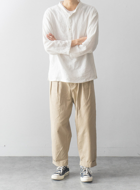 Lab store 日系搭配 双褶裥9分裤宽松款法式工装裤男 Work Pants