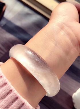 天然缅甸翡翠雪花水沫玉平安手镯