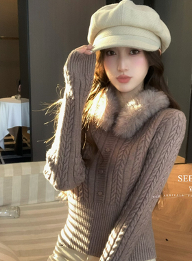 SEE YOU-美女出圈毛毛领显瘦保暖麻花编织针织保暖毛衣C218LC218