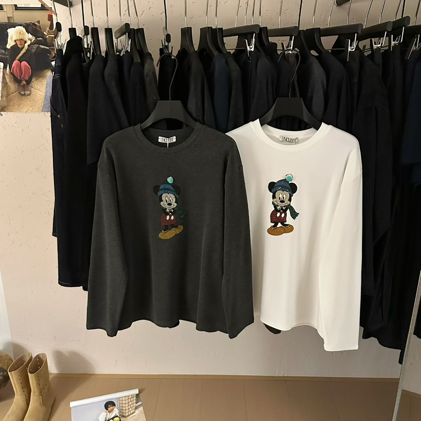 UNCLE BE-冬上新可爱米奇图案印花休闲加绒加厚长袖T恤77083