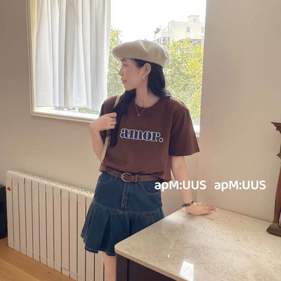 2023年秋季新款短袖圆领磨毛正肩t恤女宽松韩版纯色上衣体恤ins潮