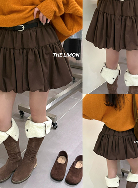 柠檬绿茶-报恩裙超好看柔美绒花苞半身裙(配腰带)TM-1165