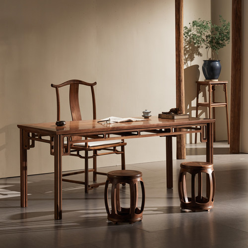 觅见东方新中式明式黑胡桃实木茶室书房禅意家具茶桌书桌茶台桌椅 - 封面