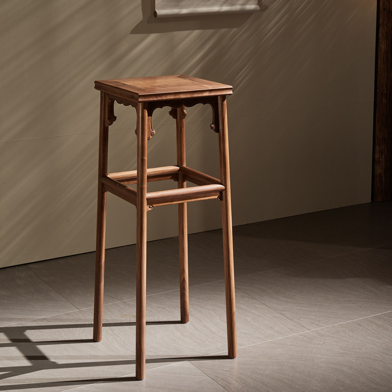 觅见东方新中式宋式明式仿古黑胡桃花架高足香几禅意花几置物架古