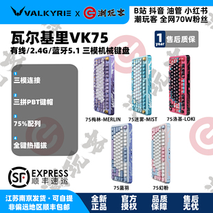 【潮玩客】瓦尔基里 VALKYRIE VK75 客制化机械键盘三模幻粉蓝羽
