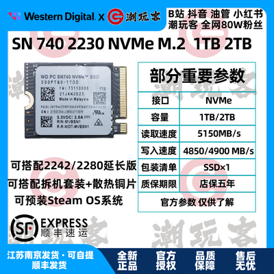 【潮玩客】西部数据SN740 1T2T 2230 PCIe 4.0固态 STEAM掌机用