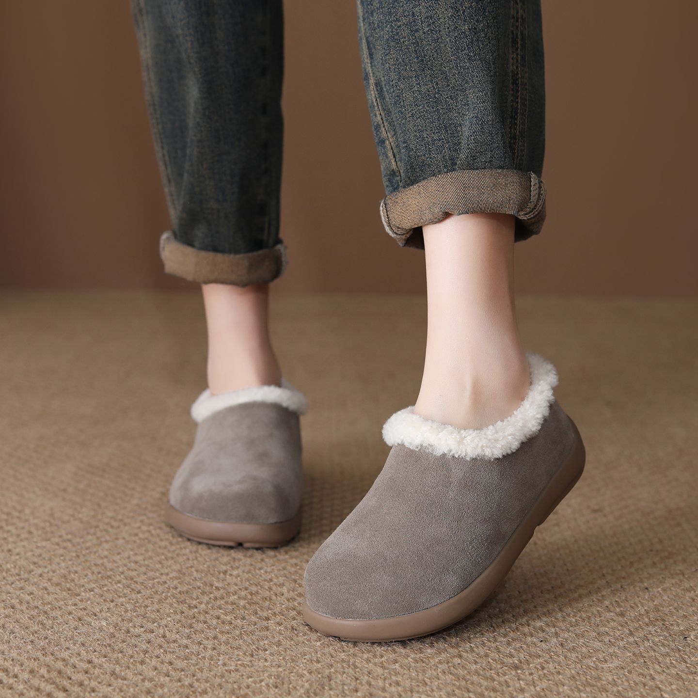 真皮毛毛鞋女2025冬季新款保暖一脚蹬羊毛居家博肯半拖鞋棉鞋女
