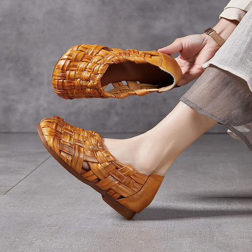 铂帝思 sandal shoes东莞真皮手工编织凉鞋真皮复古女皮凉鞋