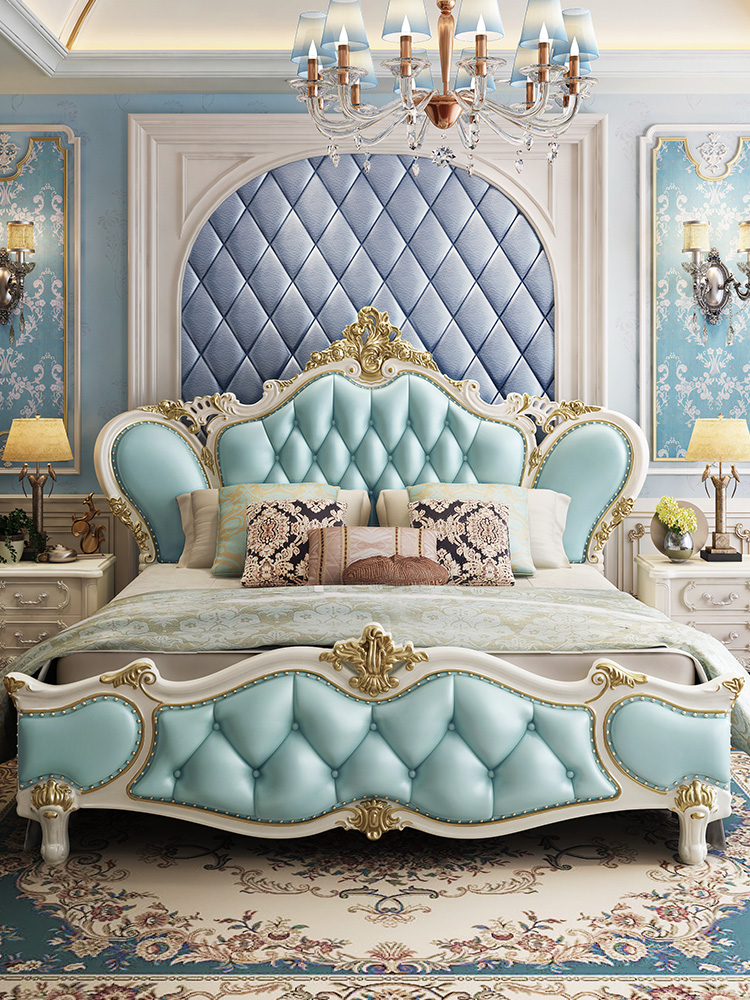 European bed Double bed Modern simple Princess bed Luxury wedding bed 1 8m bed Master bedroom Simple European bed Leather bed