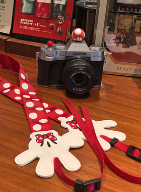 适用富士XT50热靴水平仪快门按钮可爱卡通相机背带红色波点配件