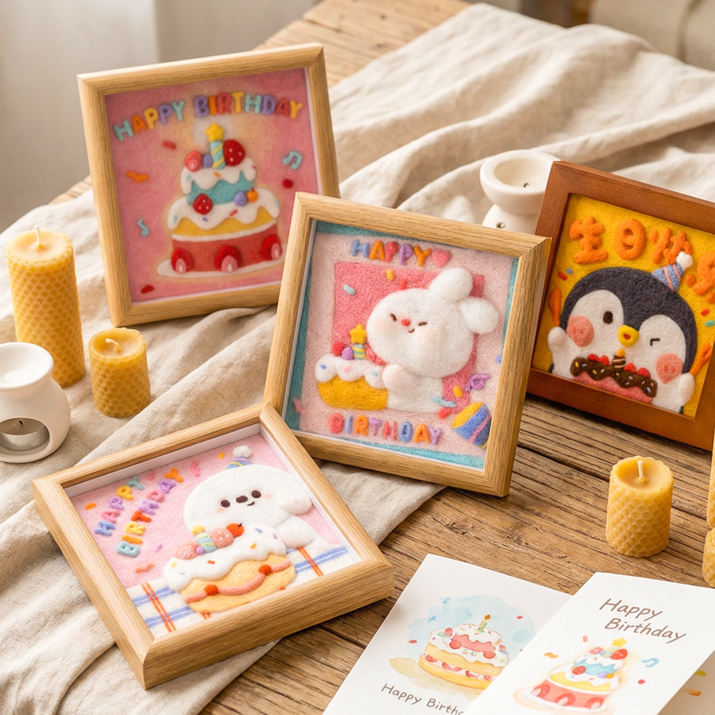 羊毛毡戳戳乐diy材料包团建创意手工生日礼物桌面装饰相框画挂件