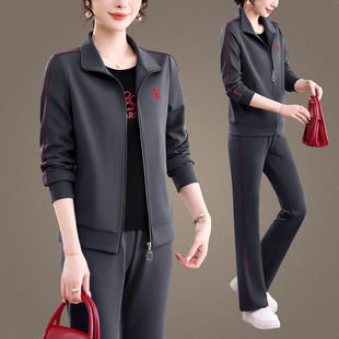 2026春季运动通勤风女装三件套冬季宽松拉链外套中老年妈妈装时尚