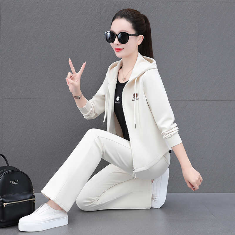 品牌运动套装女春秋气质长袖开衫卫衣连帽宽松跑步服休闲三件套潮