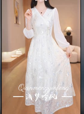 春款优雅绣花女士连衣裙4XL