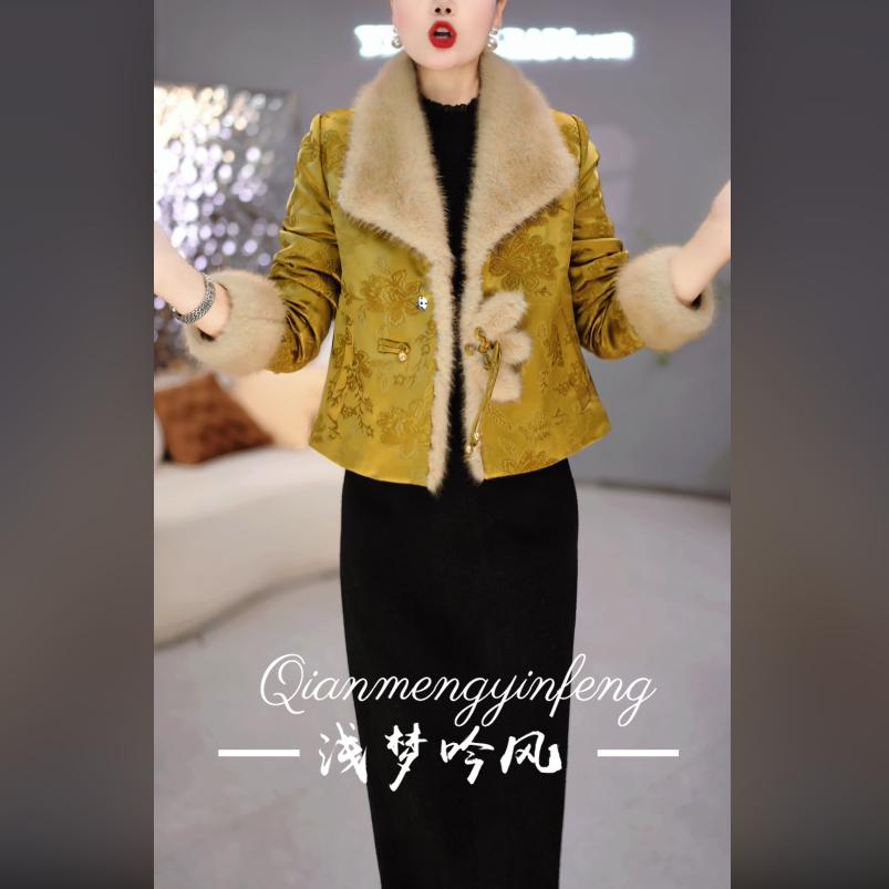 冬季复古中式加厚保暖外套连衣裙