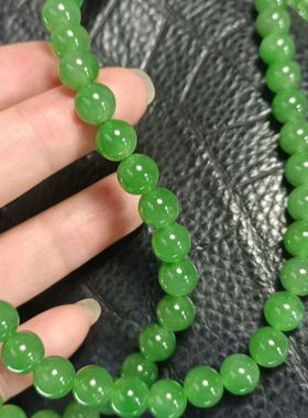 强烈推荐高品质俄罗斯碧玉七号矿苹果绿佛珠项链圆润饱满色泽鲜艳