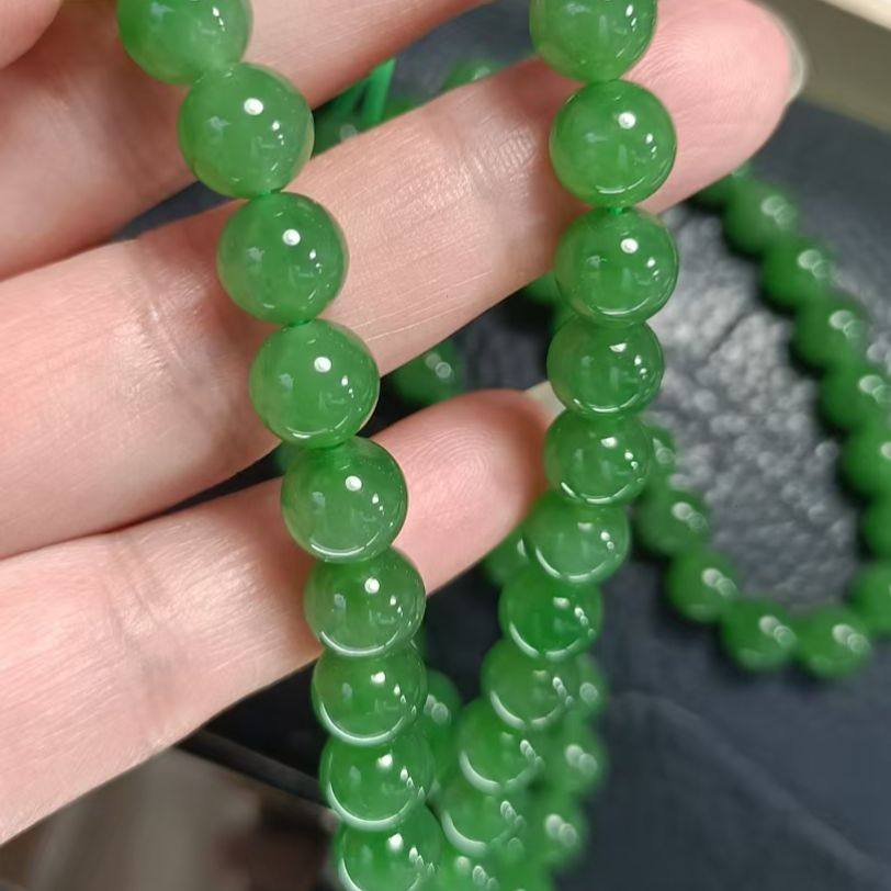 重磅推荐老坑俄罗斯碧玉果绿8mm108颗佛珠项链颜色鲜亮油润细腻