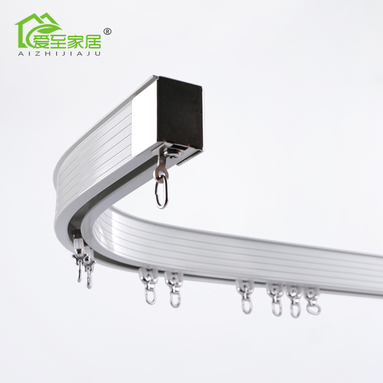 弯轨可弯曲窗帘杆铝合金窗帘轨道单轨双轨窗帘杆L型U型顶装侧装