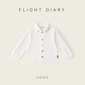 MIKI日系宝宝长袖 领上衣 衬衫 T恤春秋款 纯棉儿童翻领白色男童开衫