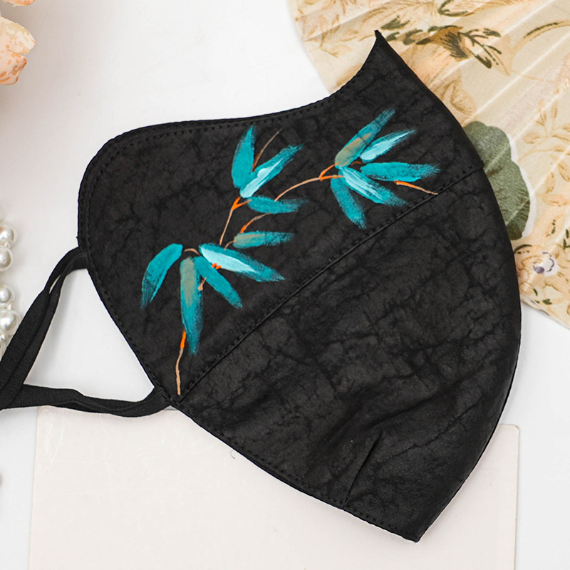 香云纱【手绘-翠竹】保暖口罩护眼角透气桑蚕丝防尘防风沙面纱