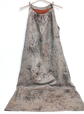 吊带裙【听花信】香云纱花萝桑蚕丝显瘦时尚黑色无袖中式连衣裙