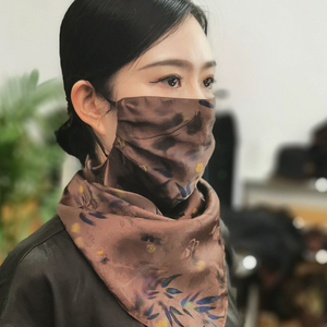防晒面纱桑蚕丝香云纱面罩女防紫外线护颈透气开车防尘遮阳护具夏