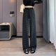 女秋冬季 2025新款 高腰显瘦宽松休闲加绒加厚窄版 条纹阔腿裤 直筒裤