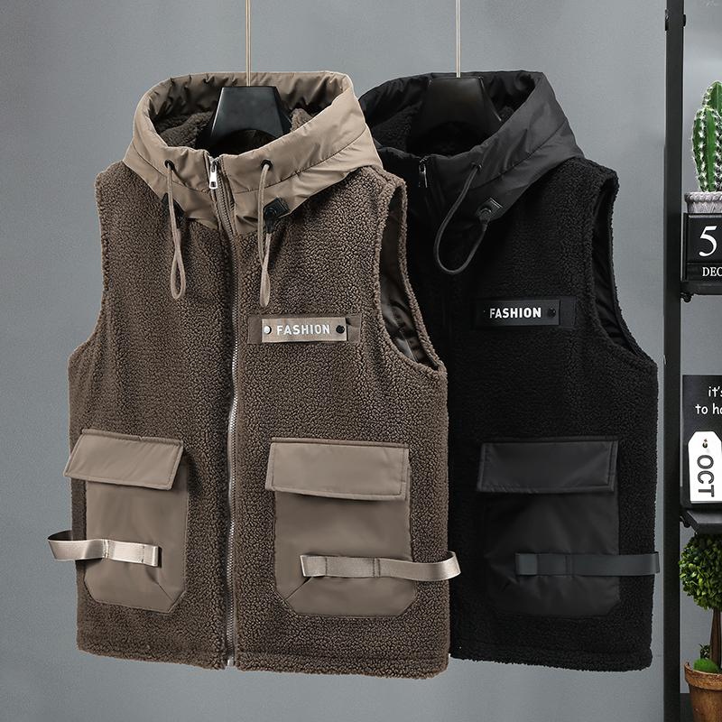 秋冬季新款羊羔绒马甲男士外套坎肩棉服潮流工装大兜马夹帅气棉坎