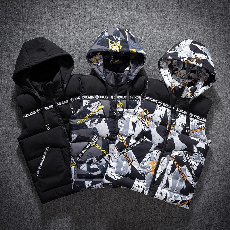 2021新款大码羽绒棉马甲男外穿冬季加厚撞色可脱卸领青年保暖背心