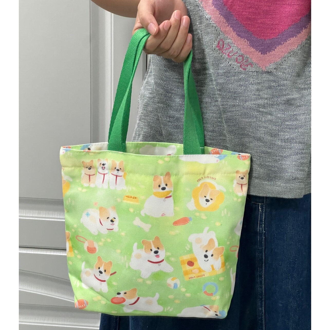 原创自制可爱手提袋软萌小狗便当包便携帆布小包逛街手拎包包学生