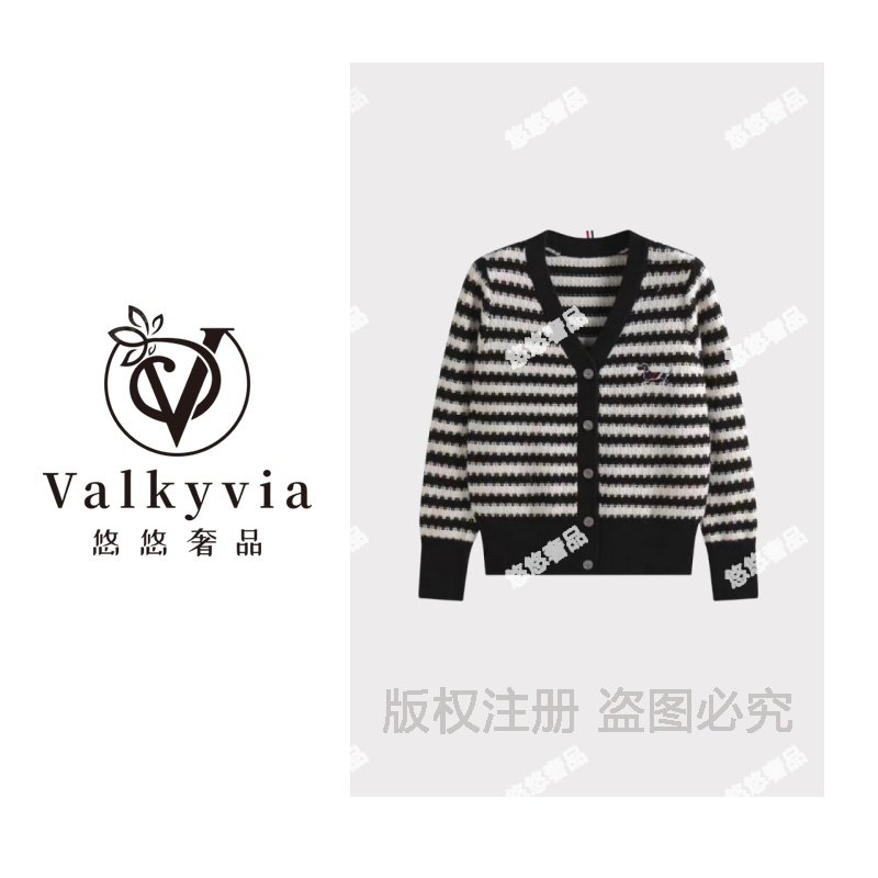 【Valkyvia/悠悠奢品】条纹腊肠狗小香风针织衫开衫外套5003