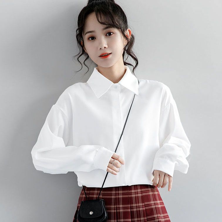 大码白色内搭长袖衬衫设计感小众2025年春秋新款学生衬衣女上衣黑