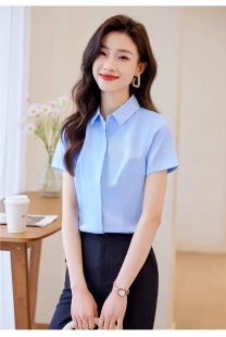 2024新款衬衣女夏韩版方领工作服气质职业短袖雪纺白衬衫上衣寸衣