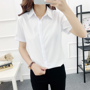 韩范雪纺衬衣2025新款韩版ins超火的白色职业衬衫短袖女夏工作服