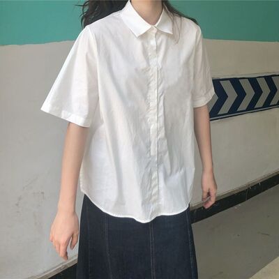 夏季学院风方领白衬衫短袖内搭女宽松长袖百搭学生jk制服上衣衬衣