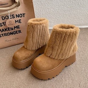 厚底增厚短靴女款雪地靴加绒加厚小个子2025冬季新款保暖毛毛棉鞋