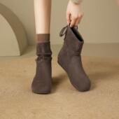 复古博肯短靴女2025新款 秋冬百搭加绒防滑骑士靴慵懒风堆堆靴