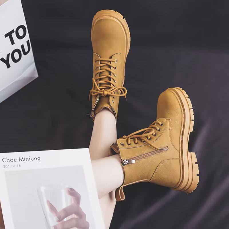 马丁靴女款秋冬短靴配裙子英伦风厚底防滑全皮防水休闲大黄靴百搭